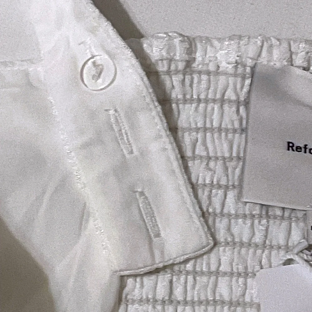 REFORMATION BALIA TOP white floral tank women's blouse bow 8 medium smocked NWT - Picture 5 of 14